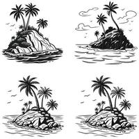 four different illustrations of palm trees on an island vector
