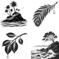 Four different designs of palm trees, sea and island vector