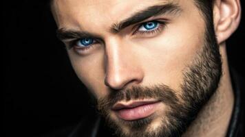 A man with blue eyes and a beard photo