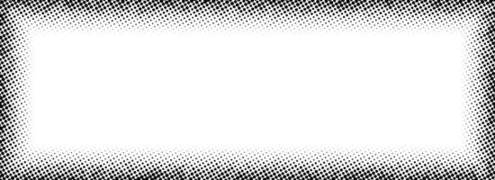 Halftone rectangle grain frame. Black comic dotted border. Pop art fading gradient frame backdrop. Black and white grunge abstract framing background. Dot texture graphic design wallpaper vector