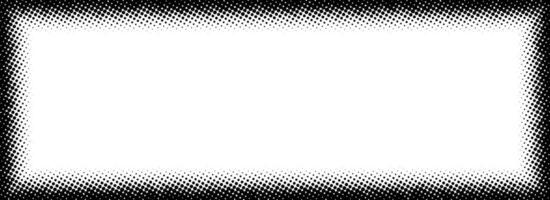 Halftone rectangle grain frame. Black comic dotted border. Pop art fading gradient frame backdrop. Black and white grunge abstract background. Dot texture graphic design wallpaper. vector