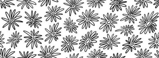 Seamless hand drawn floral pattern. Paint drawn flower motif background for fabric, cover, decor, textile print. Repeating botanical monochrome ornament. Bloom and blossom all over wallpaper vector