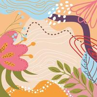 Abstract beautiful floral pattern with leaves and flowers on beige background. Unique trendy colorful colorful colorful background in neutral warm tones. vector