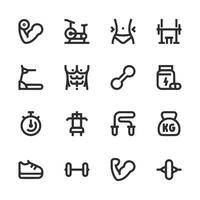 A set of fitness icons including a dumbbell, a weight, a running shoe, a gym vector