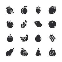 A collection of fruit icons, including apples, bananas, oranges, and grapes vector