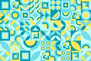 a blue and yellow abstract pattern with circles and squares vector