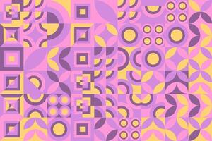 a pink and yellow abstract pattern with circles and squares vector