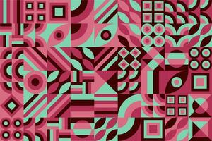 a pink and green geometric pattern with different shapes vector