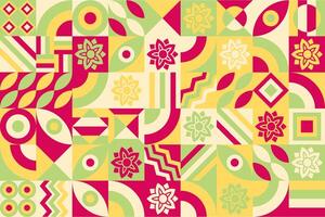 colorful pattern with geometric shapes and flower vector