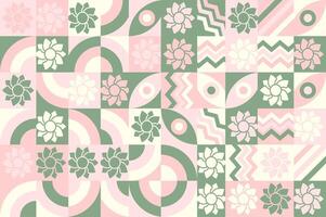 a pink and green checkered pattern with flowers vector