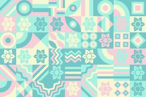 colorful pattern with geometric shapes and flowers vector