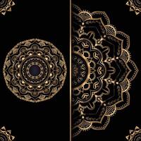 gold mandala design on a black background and detailed patterns vector