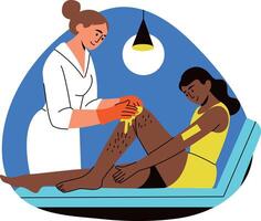 A flat style illustration of a character doing leg waxing of a girl vector
