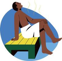 A flat style illustration of a character sitting in steam room vector