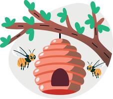 A flat style illustration of hanging beehive vector