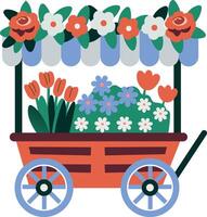 A flat style illustration of flower cart vector