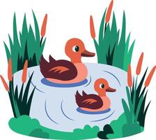 A flat style illustration of a duck pond vector