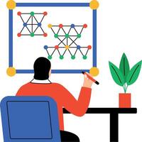 Math student solving problem, flat style illustration vector