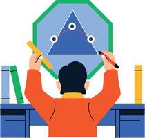 Flat illustration of student measuring angles of a geometrical shape vector