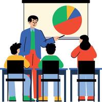 Teacher and students in a mathematics class, flat illustration vector