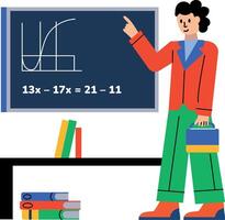 Math professor teaching a complex equation, flat illustration vector