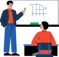 Tutor teaching mathematics to student, flat style illustration vector