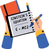 Writing einstein equation on notebook, flat illustration vector