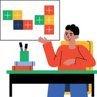 A flat illustration of a student working on a mathematics problem vector