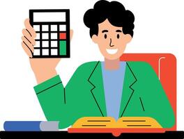 Student using calculator to do homework, flat illustration vector