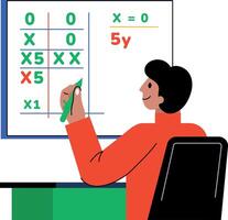 Student solving a math problem, flat style illustration vector