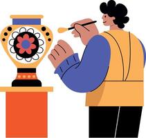 A flat illustration of a character doing vase painting vector