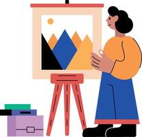 A flat style illustration of a character doing canvas painting vector