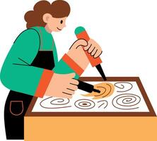 Character etching wood with spiral shapes, flat style illustration vector