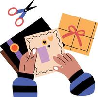 A flat illustration depicting diy cards making vector