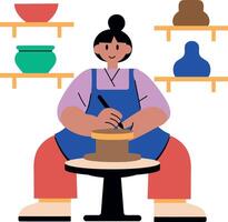 A flat character illustration depicting pottery making vector