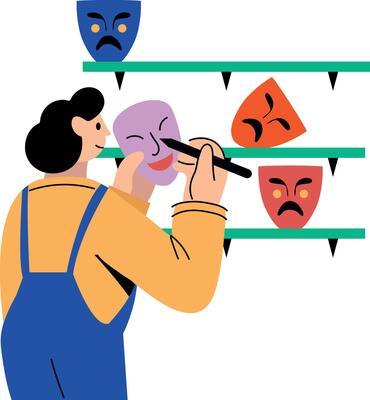 Mask making character illustration in flat style