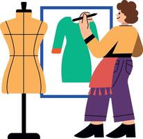 Fashion designer sketching dress, flat style illustration vector