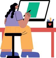 Visual designer working on digital software, flat illustration vector