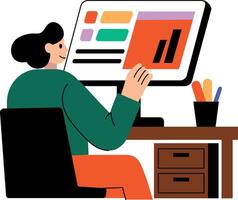 A flat illustration of a digital designer working on system vector