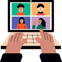 Testing face filters on laptop, flat style illustration vector