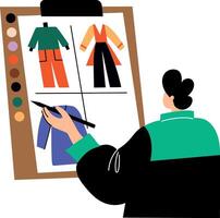 Fashion designing making clothing sketches, flat style illustration vector