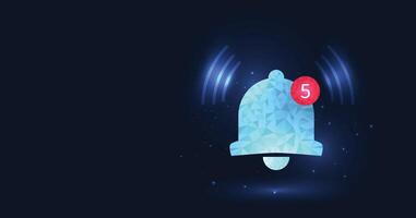 Abstract Low poly style Notification bell icon isolated on a dark blue background. vector