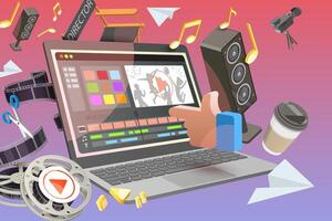 3D Conceptual Illustration of Editing Software vector