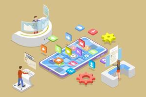 3D Isometric Flat Conceptual Illustration of React Native Development. vector