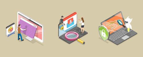 3D Isometric Flat Conceptual Illustration of Cyber Security vector
