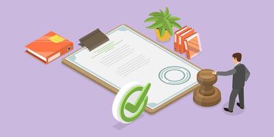 3D Isometric Flat Conceptual Illustration of Document Approval vector