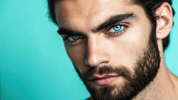 A man with blue eyes and a beard photo