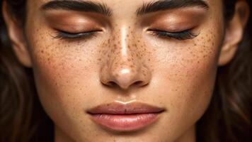A woman with freckles on her face photo