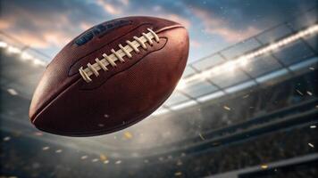 An american football is flying in the air photo