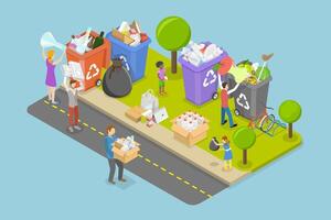 3D Isometric Flat Conceptual Illustration of Sorting Waste for Recycling vector